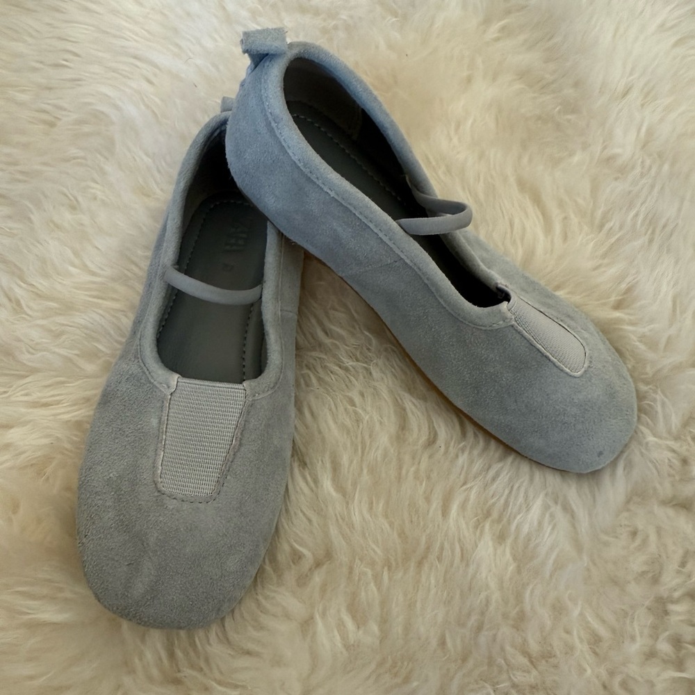 Zara Kids Light Blue Suede Ballet Flats